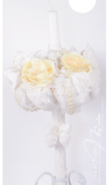 Lumanare de botez pentru fetite cu dantela si perle, 65x4cm, Boutique  2